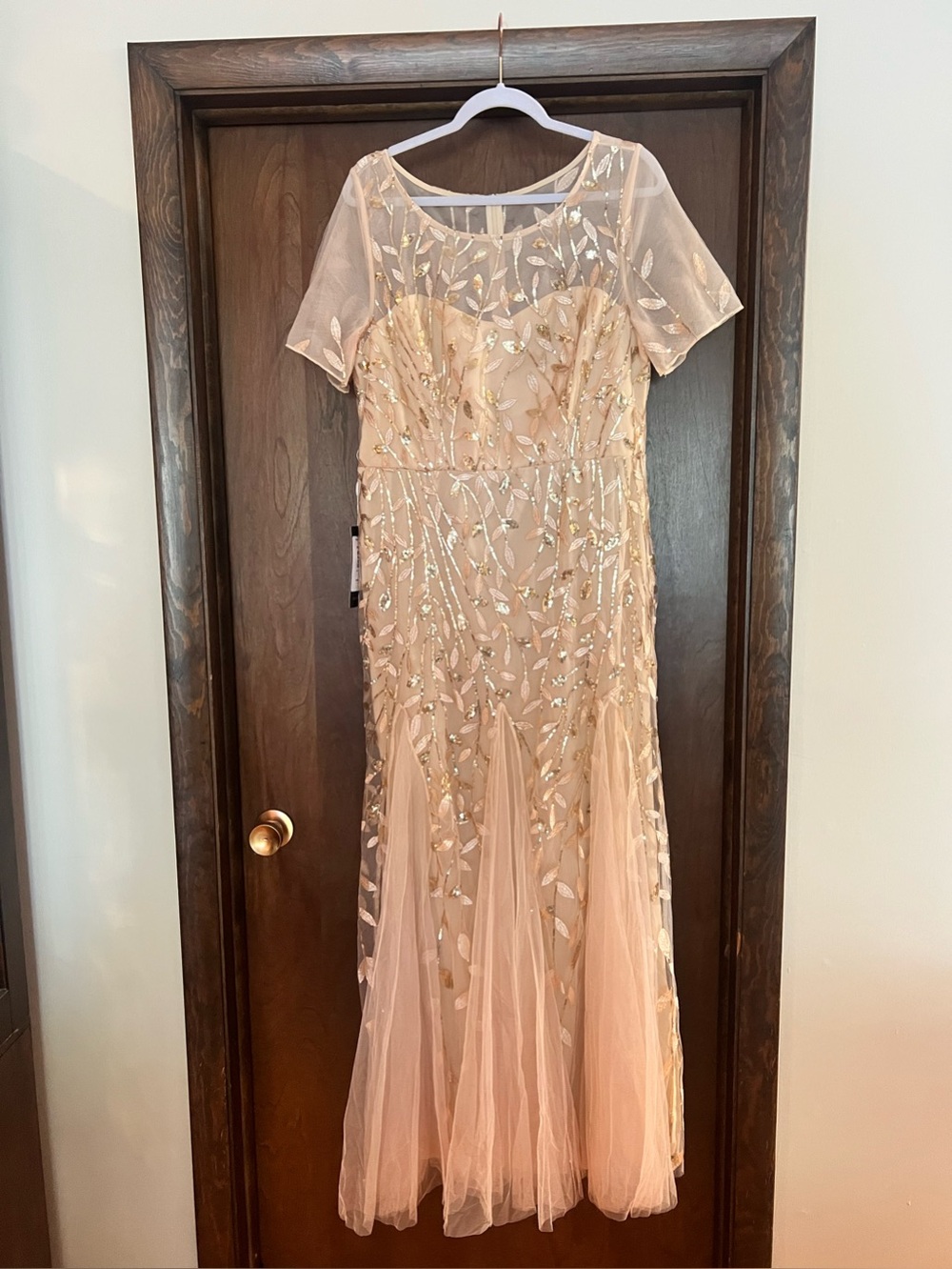 Ever Pretty Blush and Gold Embroidered Tulle Maxi Dress